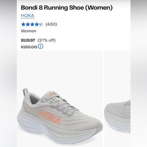 Hoka One One Bondi 8 Light Gray and Peach Athletic Shoes